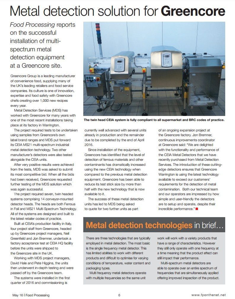 Greencore metal detection case study
